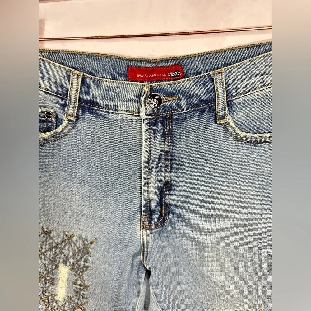 Y2K MECCA denim long line bermuda embroidered shorts size L